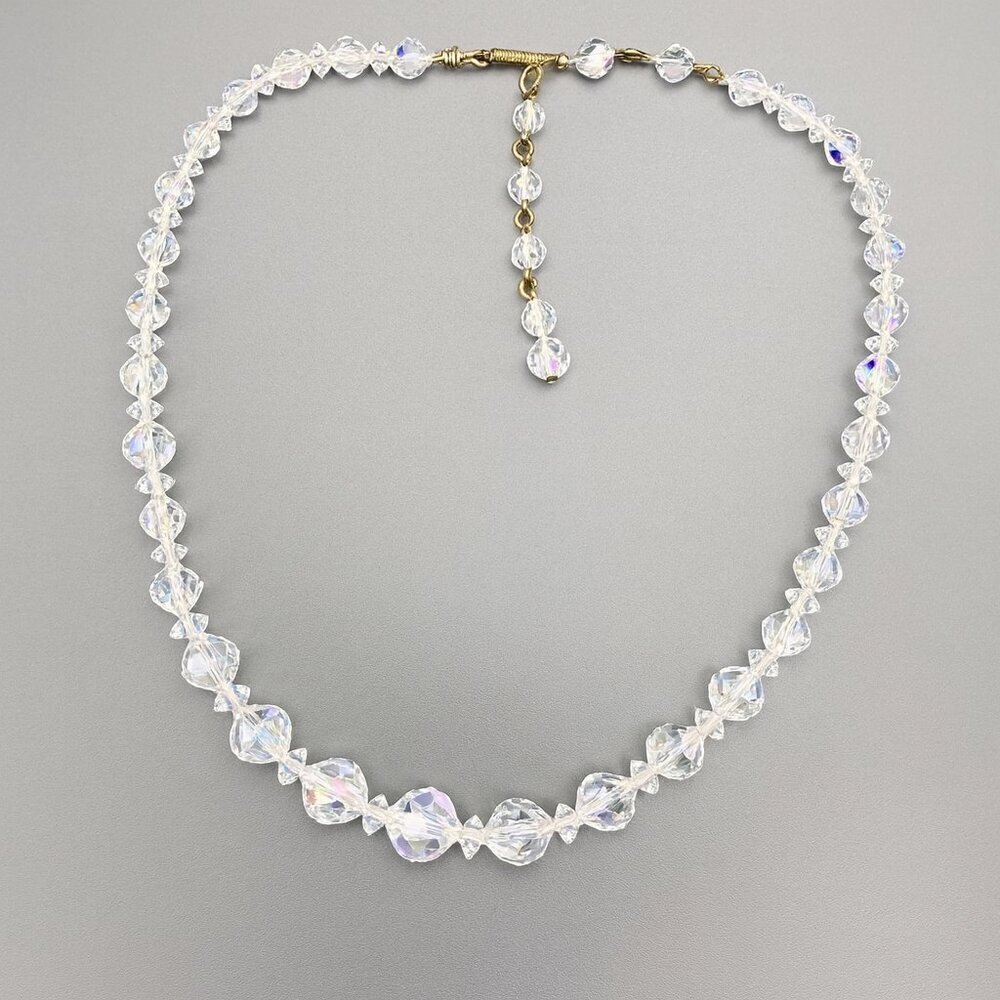 Vintage 1960s Laguna Aurora Borealis Faceted Crystal Beaded Choker Necklace